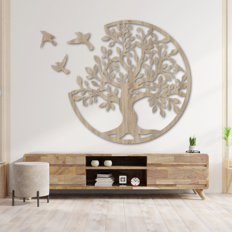 Wooden picture tree with birds | Wall decoration