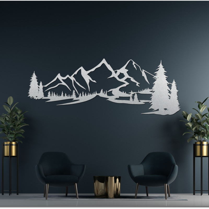 Wooden picture on the wall of a mountain - Natural Silhouette of a Mountain Range