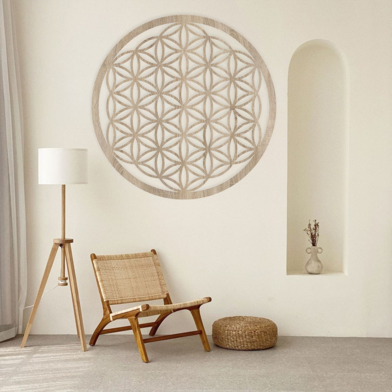 Wooden Flower of Life Mandala, HDF Wall Art -...