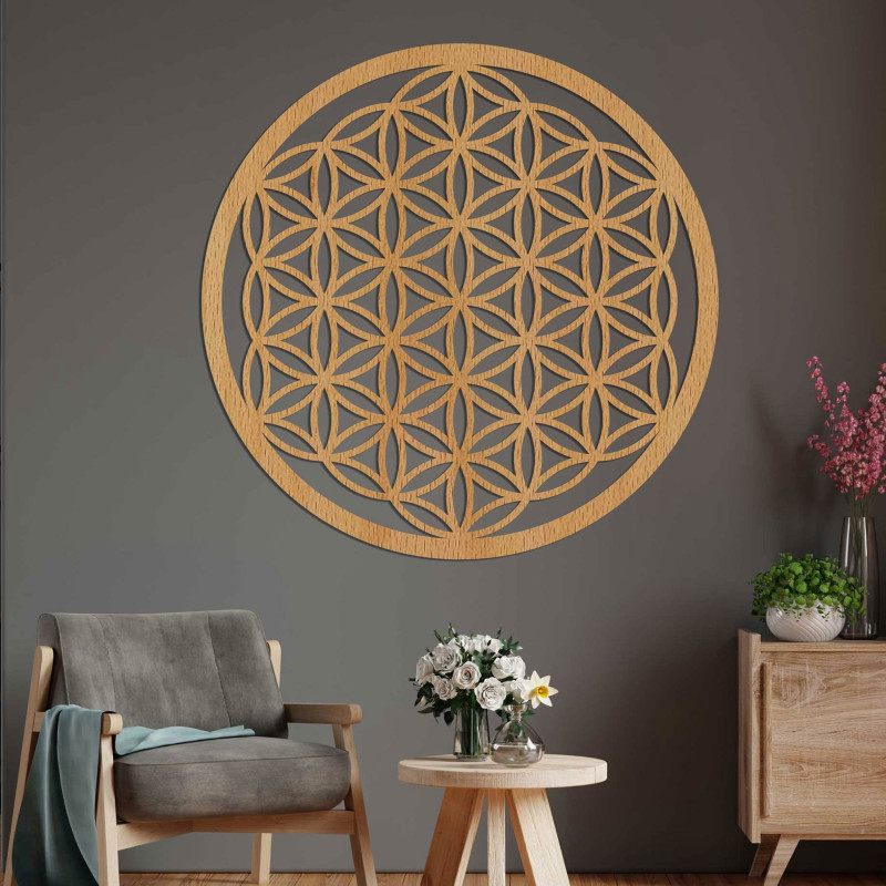 Wooden Flower of Life Mandala, HDF Wall Art -...