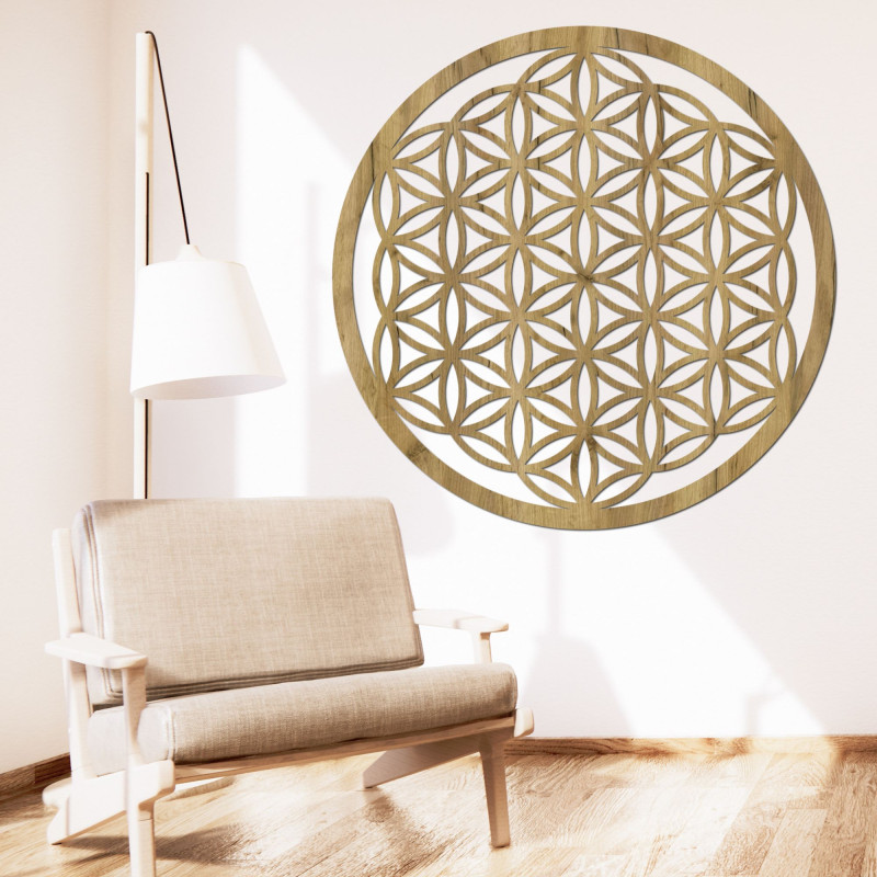 Wooden Flower of Life Mandala, HDF Wall Art -...