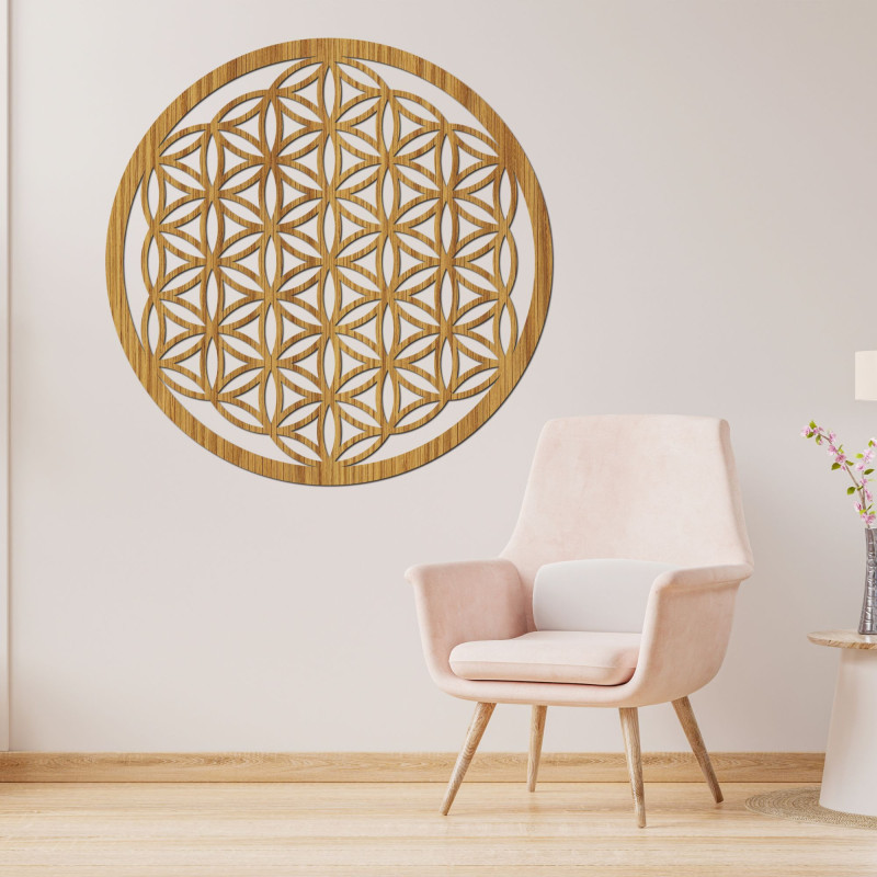 Wooden Flower of Life Mandala, HDF Wall Art -...