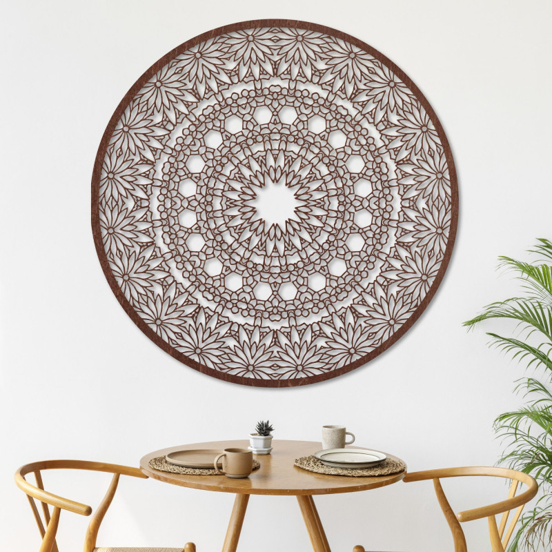 Luxurious wooden mandala on the wall for a harmonious interior