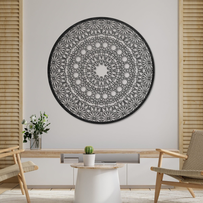 Elegant wooden mandala painting for a modern home