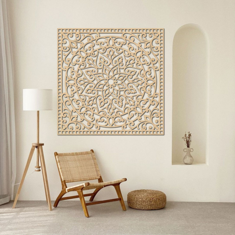 Wooden wall picture square - oriental mandala