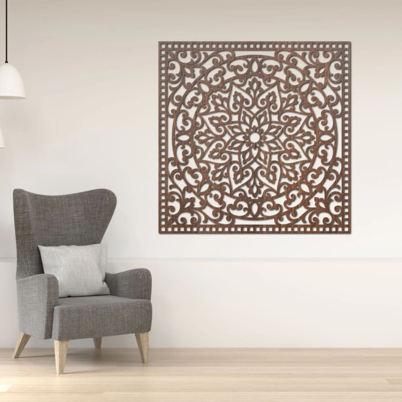 Wooden wall picture square - oriental mandala