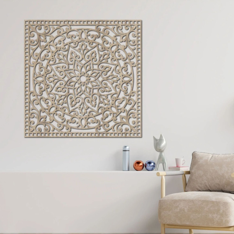 Wooden wall picture square - oriental mandala