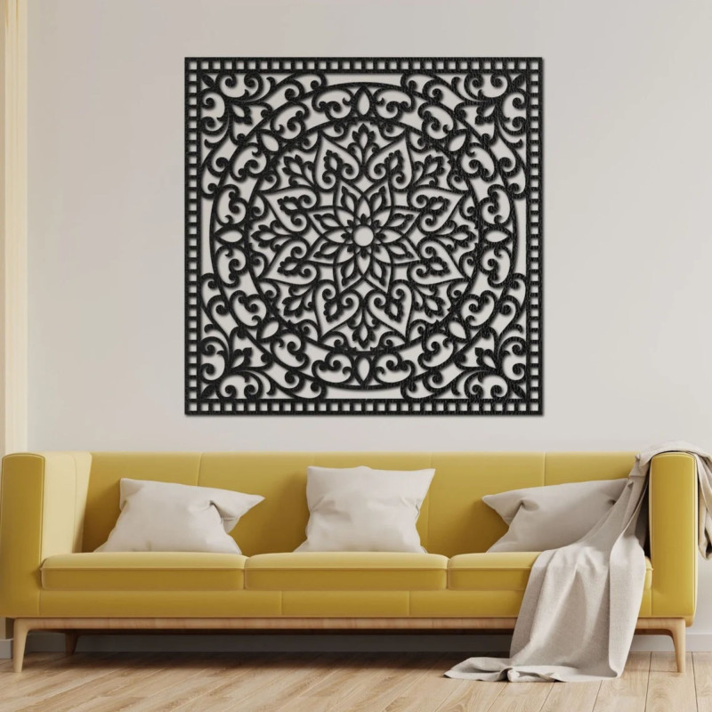 Wooden wall picture square - oriental mandala