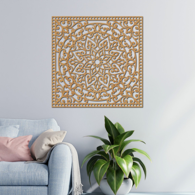 Wooden wall picture square - oriental mandala