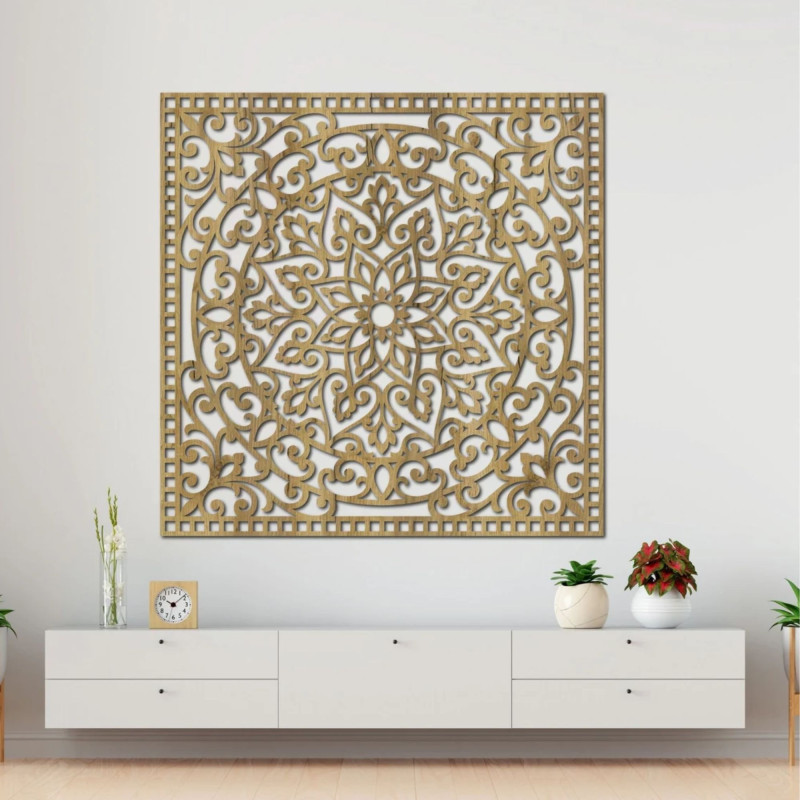 Wooden wall picture square - oriental mandala