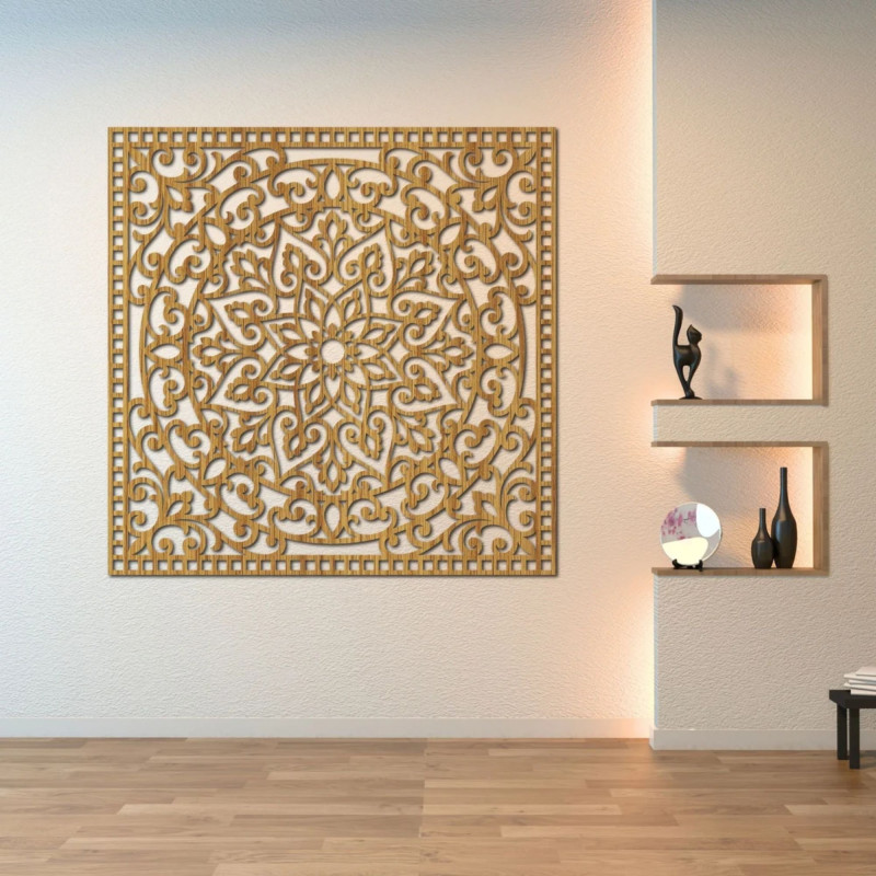 Wooden wall picture square - oriental mandala