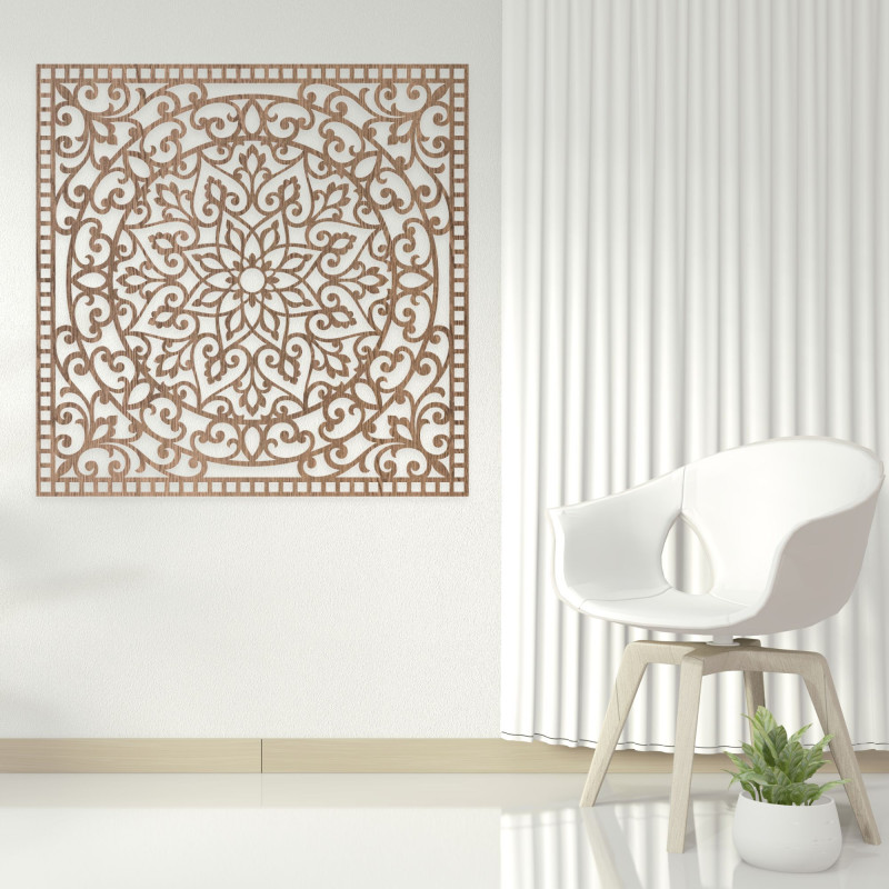 Wooden wall picture square - oriental mandala