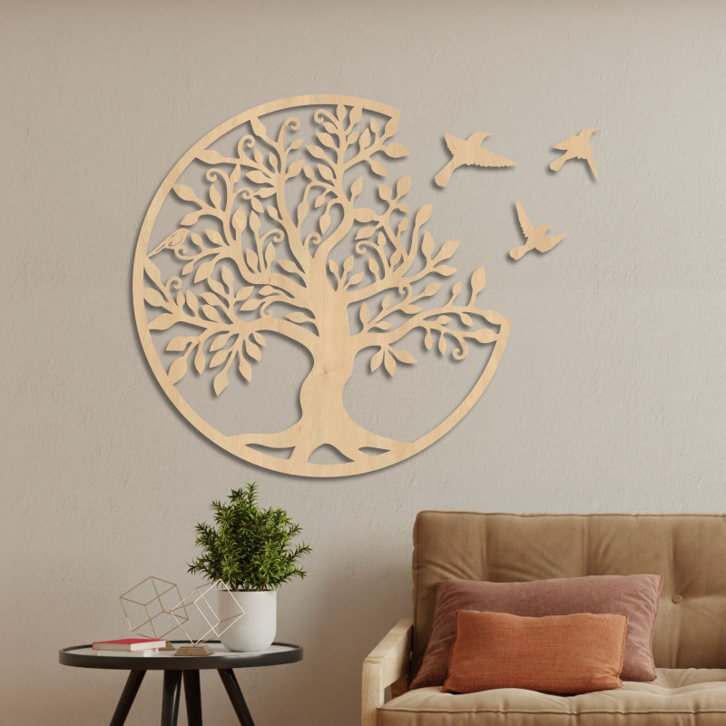 Tree of life with flying birds, wooden decoration - Life