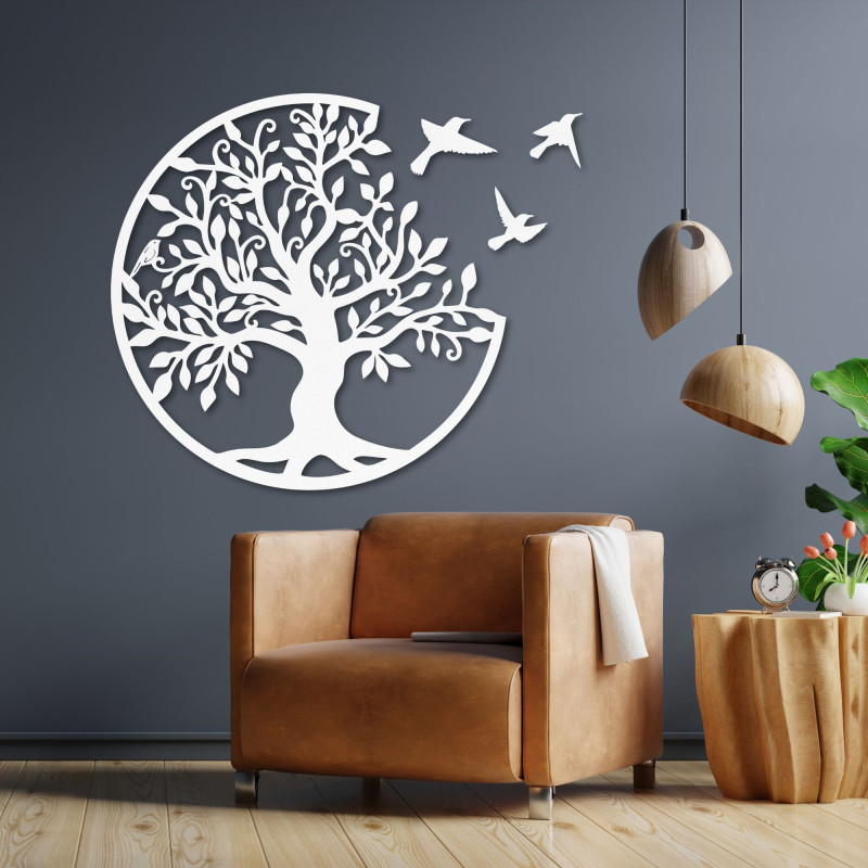 Tree of life with flying birds, wooden decoration - Life