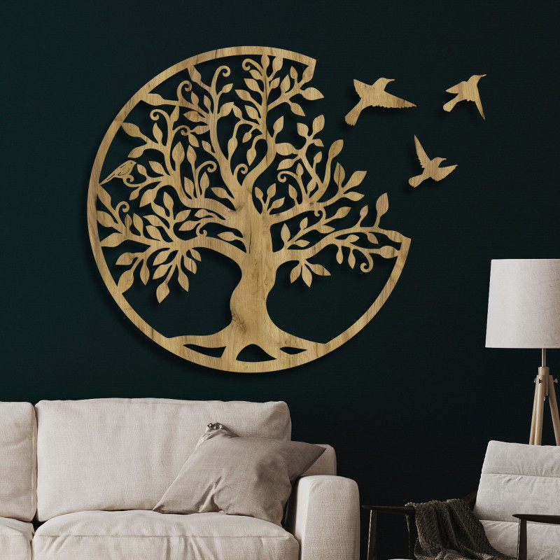 Tree of life with flying birds, wooden decoration - Life