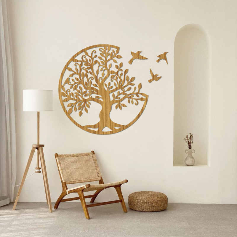 Tree of life with flying birds, wooden decoration - Life