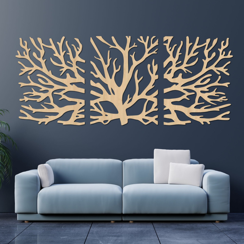 Three-part picture branches - Modern tree branches on the wall