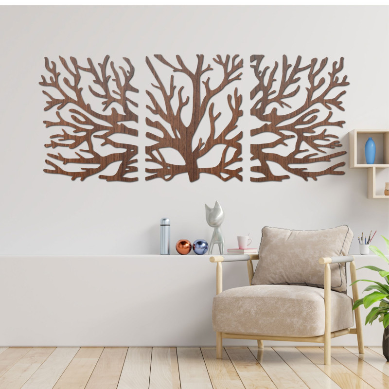 Three-part picture branches - Modern tree branches on the wall