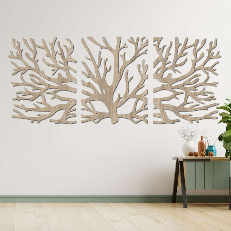 Three-part picture branches - Modern tree branches on the wall