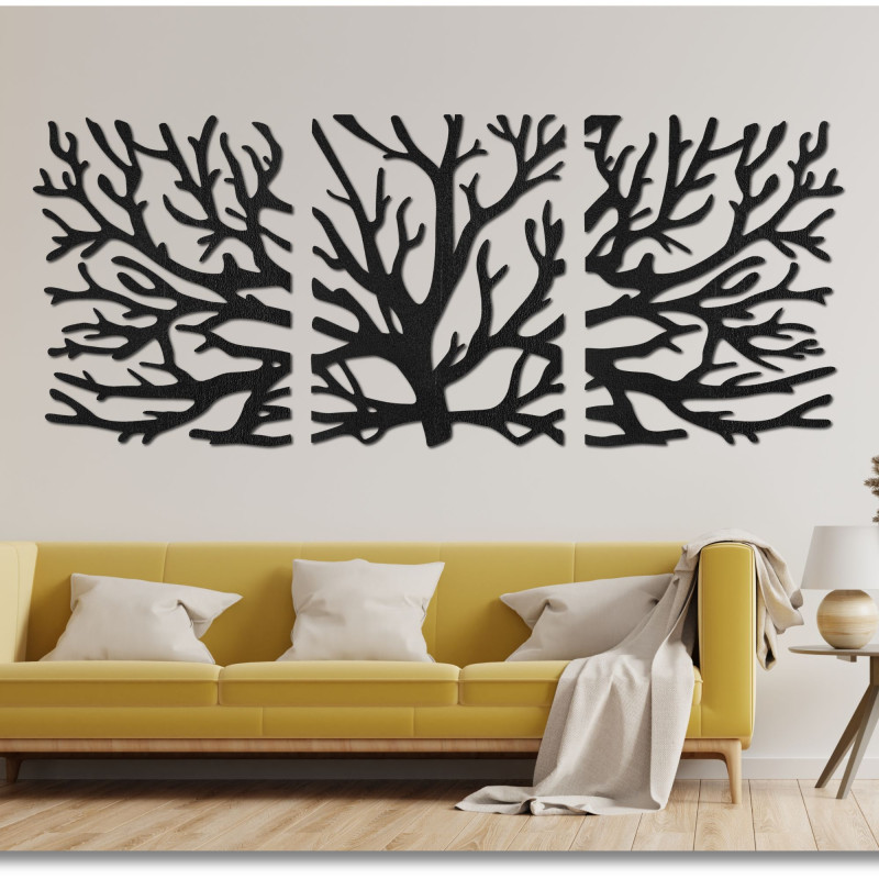 Three-part picture branches - Modern tree branches on the wall