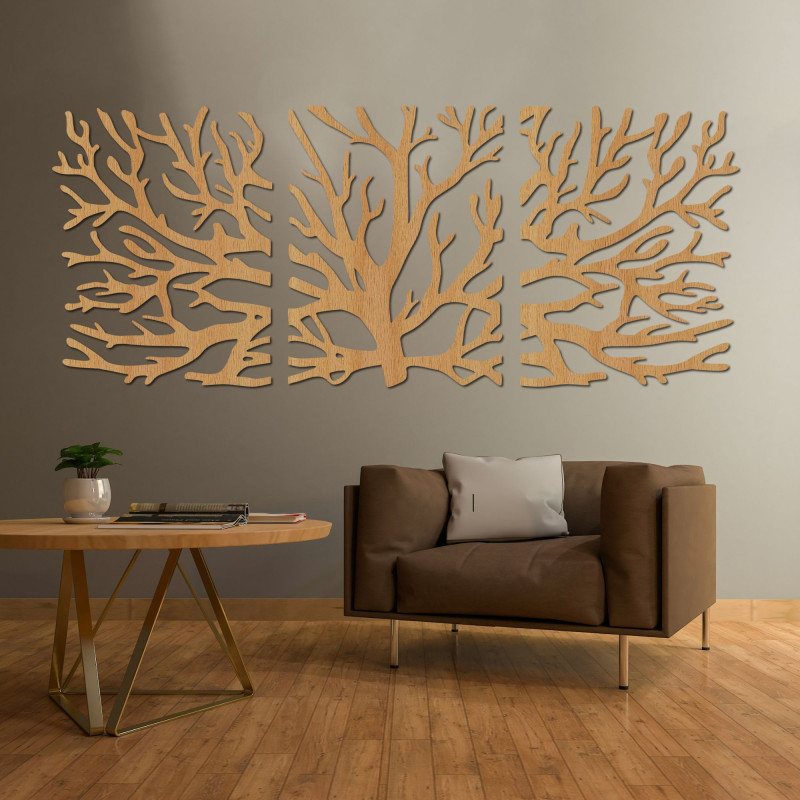 Three-part picture branches - Modern tree branches on the wall