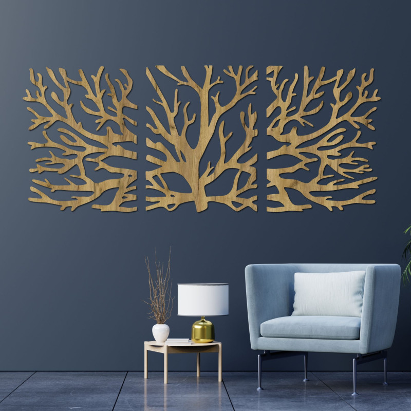 Three-part picture branches - Modern tree branches on the wall