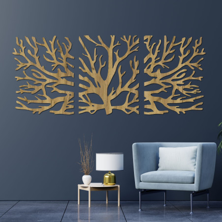Three-part picture of branches - Modern tree branches on the wall Three-part picture of branches - Modern tree branches on the wall