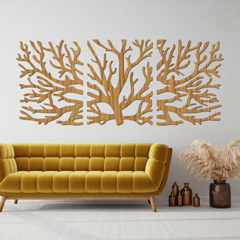 Three-part picture branches - Modern tree branches on the wall