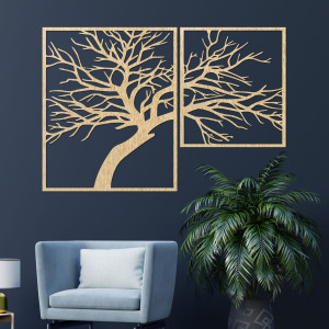 Multi-part wooden painting with tree motif - Multi-part elegance