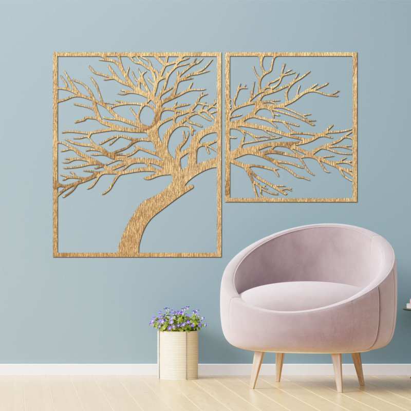 Multi-part wooden painting with tree motif - Multi-part elegance