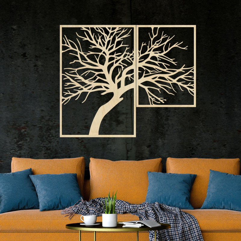 Multi-part wooden painting with tree motif - Multi-part elegance