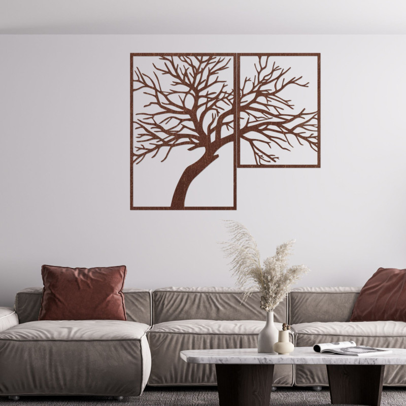 Multi-part wooden painting with tree motif - Multi-part elegance