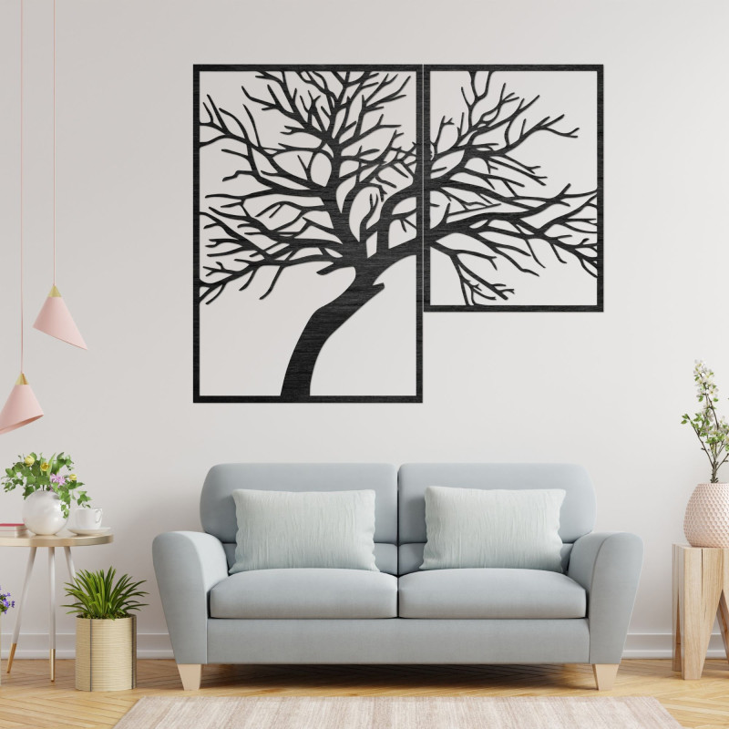 Multi-part wooden painting with tree motif - Multi-part elegance