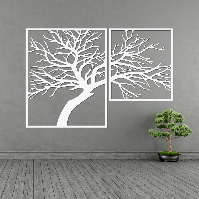 Multi-part wooden painting with tree motif - Multi-part elegance