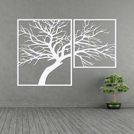 Multi-part wooden picture with a tree motif