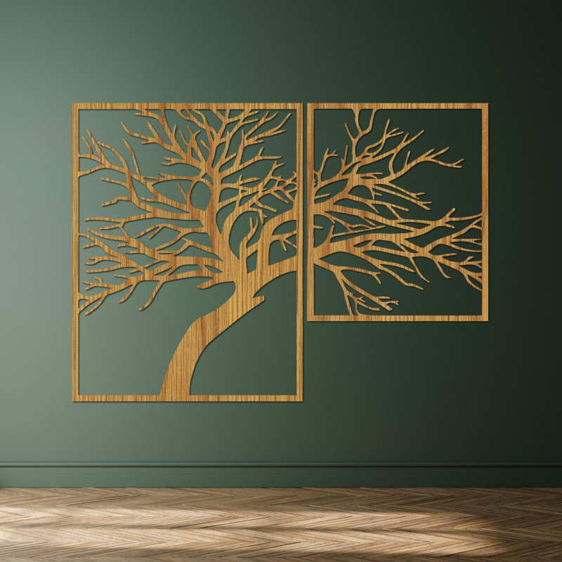 Wooden picture of a tree with carved branches - Dunak