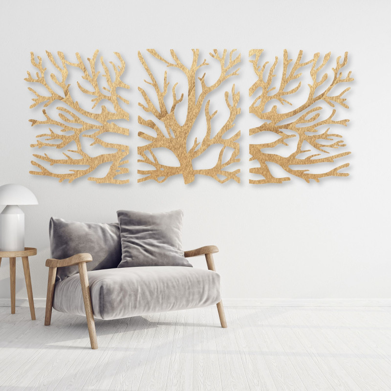 Three-piece tree painting - modern living room decoration with an elegant design.