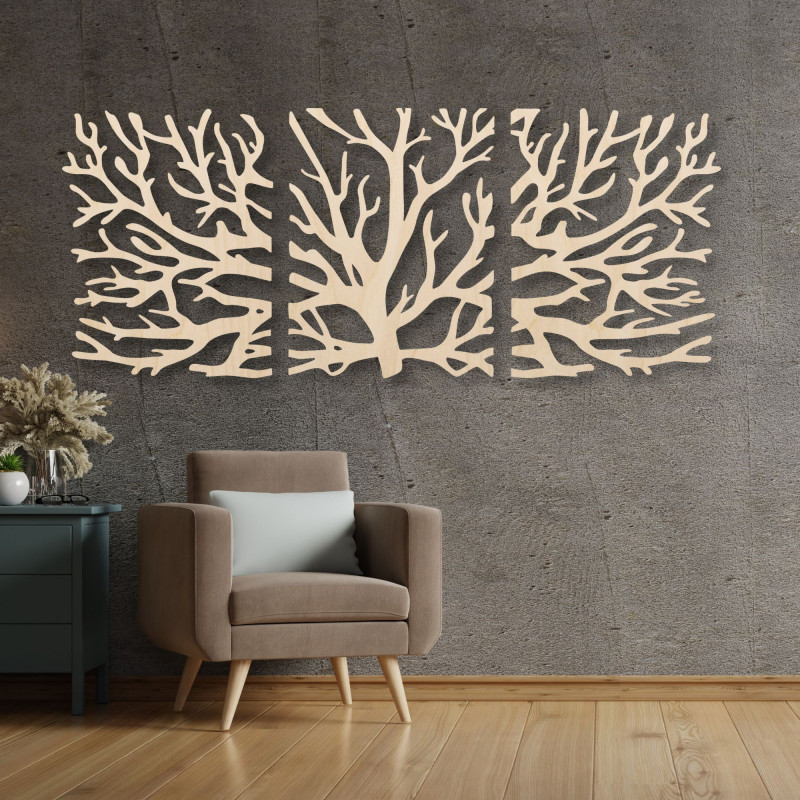 Three-part painting of a tree with silhouette of branches - HARVIS