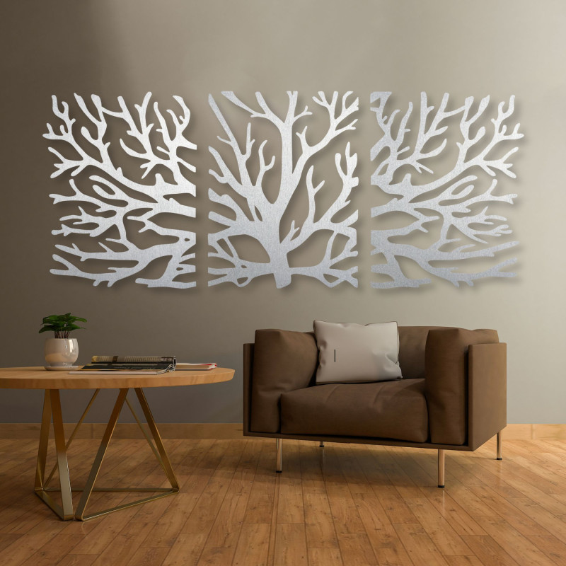 Three-piece tree painting - modern living room decoration with an elegant design.