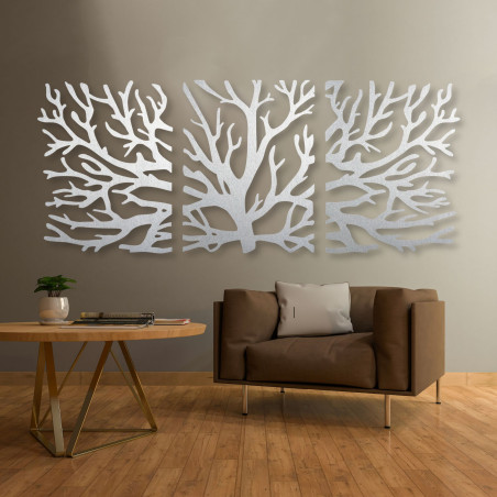 Three-piece tree painting - modern living room decoration with an elegant design.