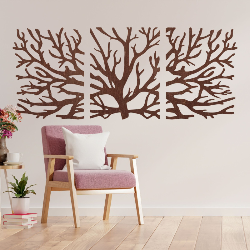 Three-part painting of a tree with silhouette of branches - HARVIS