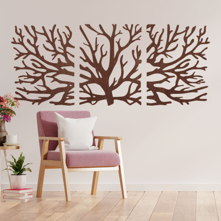 Three-piece wooden painting - Majestic tree with branches, forest triptych, natural wall decoration