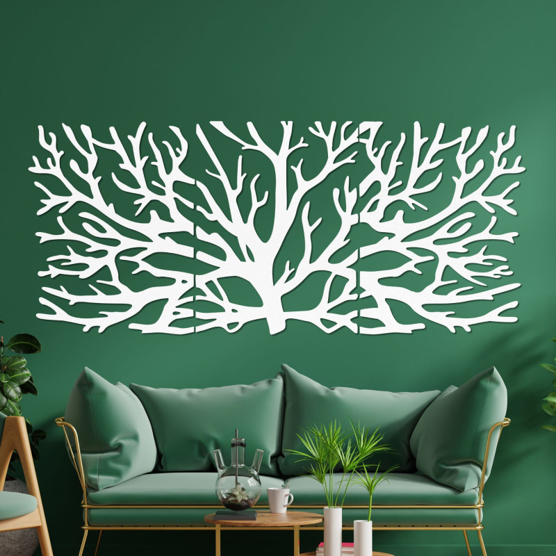 Three-piece wooden painting - Majestic tree with branches, forest triptych, natural wall decoration