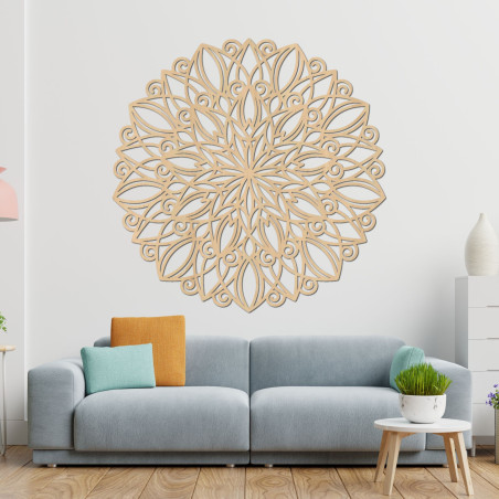 Wooden wall mandala in golden oak decor - elegant decoration for the living room