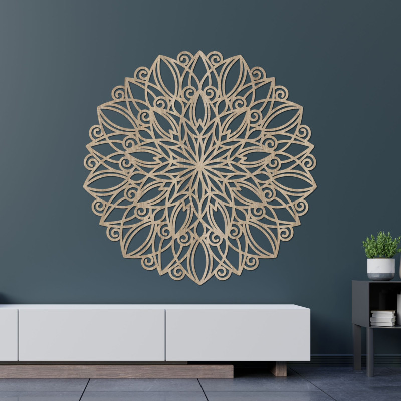 Wooden wall mandala in golden oak decor - elegant decoration for the living room