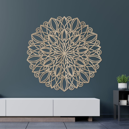Wooden wall mandala in golden oak decor - elegant decoration for the living room