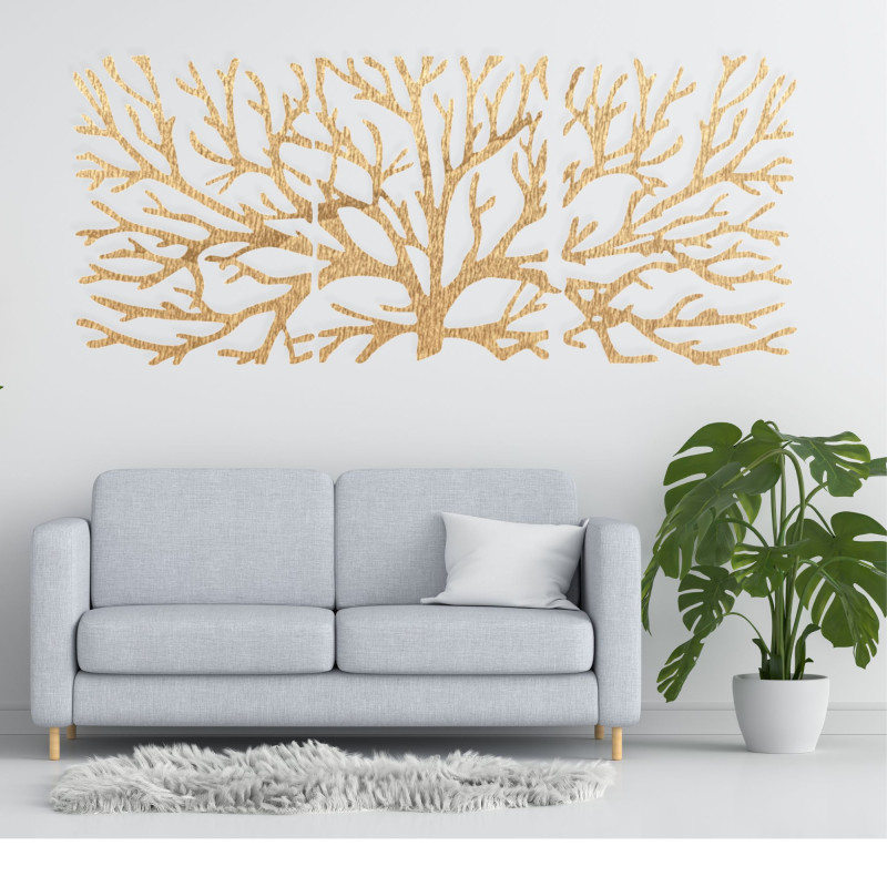 Elegant wooden wall decoration with a natural motif in a modern interior