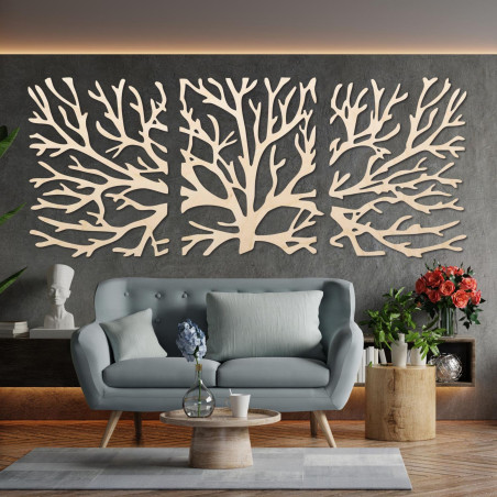Elegant wooden wall decoration with a natural motif in a modern interior