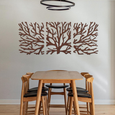 Elegant wooden wall decoration with a natural motif in a modern interior