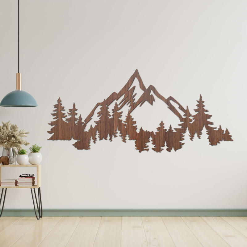 Wooden picture with a mountain motif - modern natural decoration